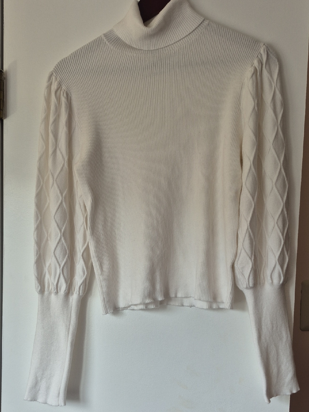 Express Cream Turtleneck Sweater with Diamond Knit Sleeves